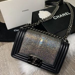 CHANEL Black/Silver Galuchat Stingray Lambskin Boy
